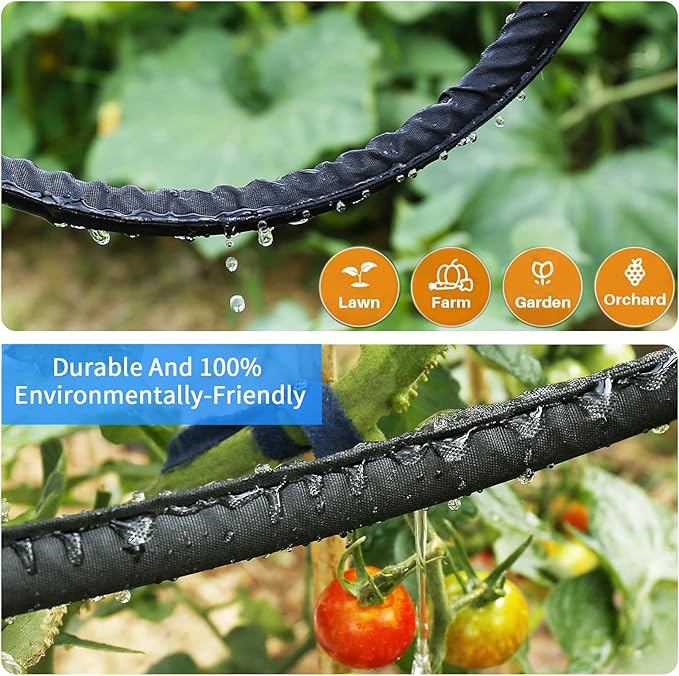 Flat Soaker Hose 75 FT for Garden Beds, 75Ft 1/2" Linkable Consistent Drip Irrigation Hose Save 80% Water, Leakproof Heavy Duty Double Layer Sprinkler Hose