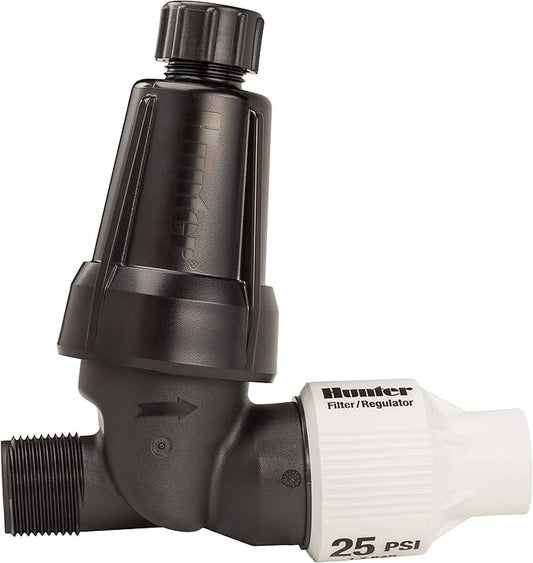 Hunter HFR-100-075-25 1" Inlet x 3/4" Outlet Filter Kit 150 Mesh Stainless Steel Filter 25 PSI Pressure Regulator for Micro/Drip Irrigation HFR10007525