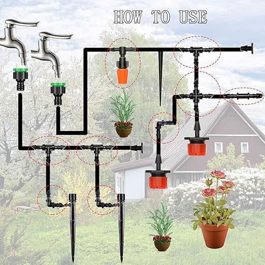 204Pcs Barbed Connectors Irrigation Fittings Kit,Drip Irrigation Barbed Connectors 1/4''Tubing Fittings Kit for Flower Pot Garden Lawn(Straight Barbs,Single Barbs,Tees,Elbows,End Plug,4-Way Coupling)