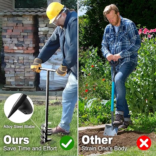 Heavy-Duty Manual Garden Auger Drill Bit - 6" x 38" Plant/Fence Hole Digger for Bulbs, Trees, Seedlings, Umbrellas & More - Eco-Friendly Hand-Powered Spiral Planter