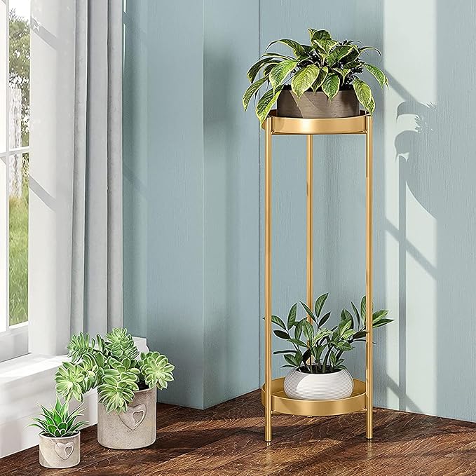 30" Plant Stand, 2 Tier Metal Flower Plants Holder with 2 Removable Display for Indoor or Outdoor,Pot Plant Planter Display(30 X 10in, Gold)