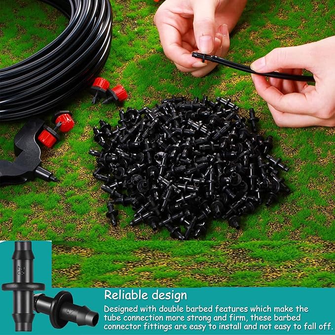 HOINCO 300Pcs Barbed Connectors Irrigation Fittings Kit, Drip Irrigation Barbed Connectors for 1/4 Inch Tube, for Flower Pot Garden Lawn (Elbows, End Plug, Straight Barbs, Tees, 4-Way Coupling)