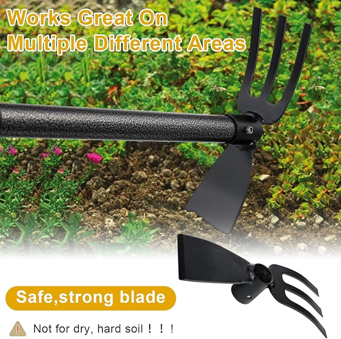 Garden Hoe and Cultivator, Heavy Duty Hand Hoe with Tiller with 31” Long Handle, Cultivator Hoe Garden Tools Durable Cultivator Hoe Rake Fork for Gardening Weeding Planting Loosening Soil