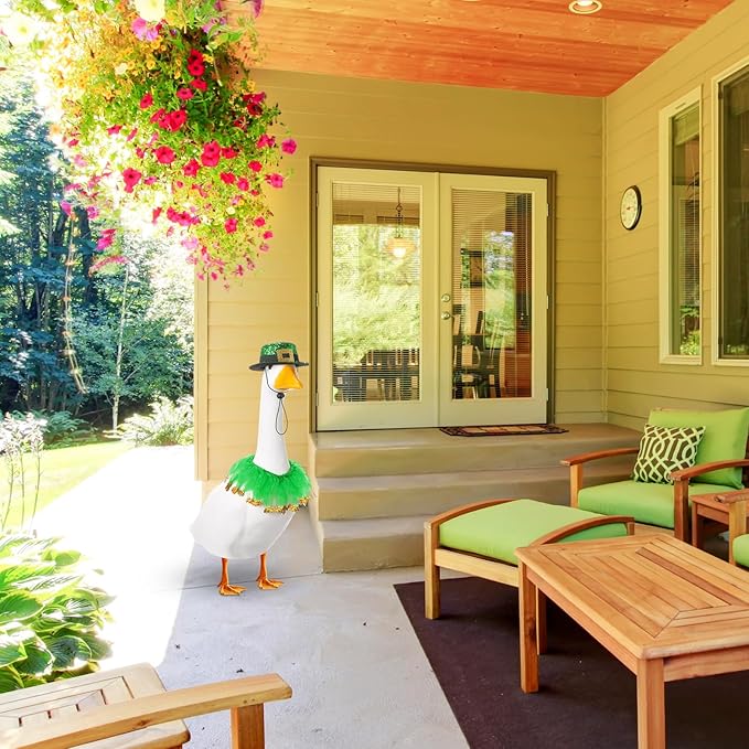 St. Patrick's Day Porch Goose Outfit 23"/ 17'' Statue Tuxedo Bandana Top Hat Cloth for Goose Lawn Decoration(Collar)