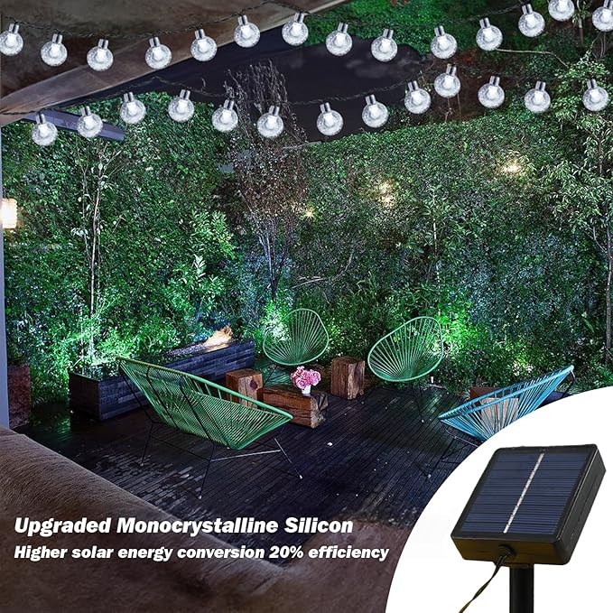 Solar Lights Outdoor Waterproof, 2 Pack Total 120LED 72FT Solar String Lights for Outside w/ 8 Modes, Outdoor String Lights Crystal Globe Patio Lights for Garden Yard Party Decor (Cool White)