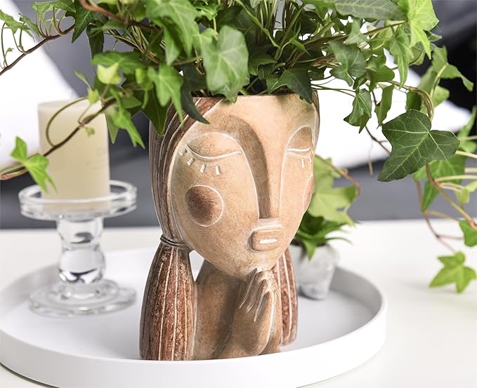 Face Planter Pots with Drainage Hole, Resin Head Planters for Indoor Plants Flower Plant Pots Succulent Pot, Cute Girl Face Planter Gifts for Lover-Praying