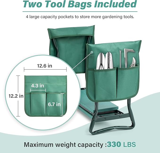 Simple Deluxe Garden Kneeler and Seat, Foldable Kneeling Stool with Thicker EVA Foam Pad Heavy Duty Bench, with Tool Pouch, Gifts for Outdoor Gardening, Fishing, Green, 2 Pack