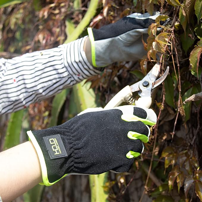 HANDLANDY Men Leather Gardening Gloves, Utility Work Gloves for Mechanics, Construction, Driver, Dexterity Breathable Design