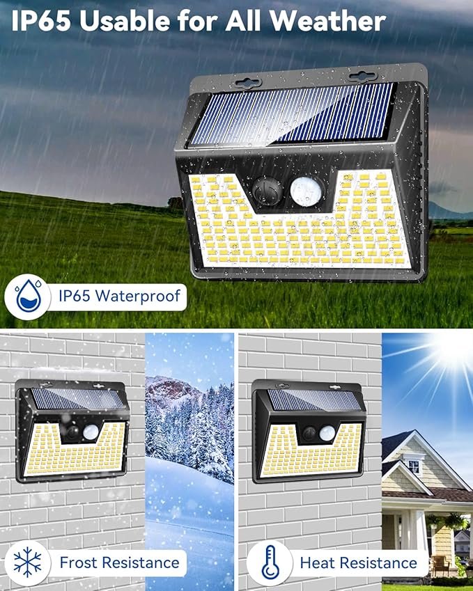 Peasur LED Solar Lights Outdoor Motion Sensor, 2 Packs Waterproof Solar Power Fence Security Lighting, 3 Mode Yard Deck Lamp for Wall Stairs Home Outside Warm White