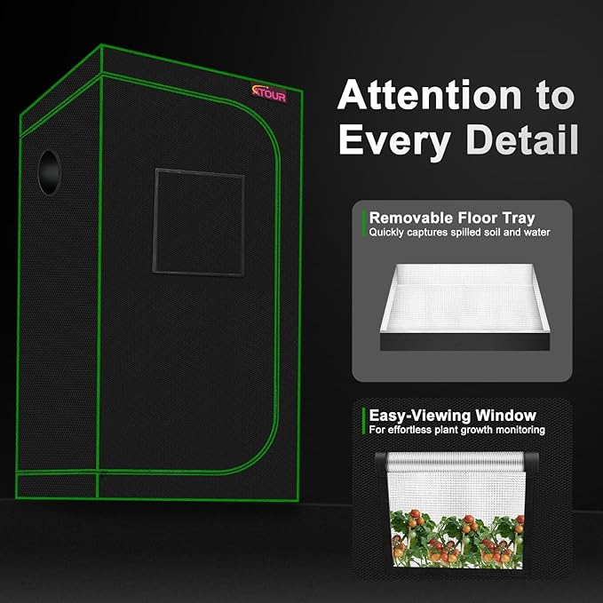 ATOUR 48”x24”x60” Grow Tent, Reflective 600D Mylar,Hydroponic Grow Tent with Observation Window and Floor Tray for Indoor Plant Growing 4’x2’