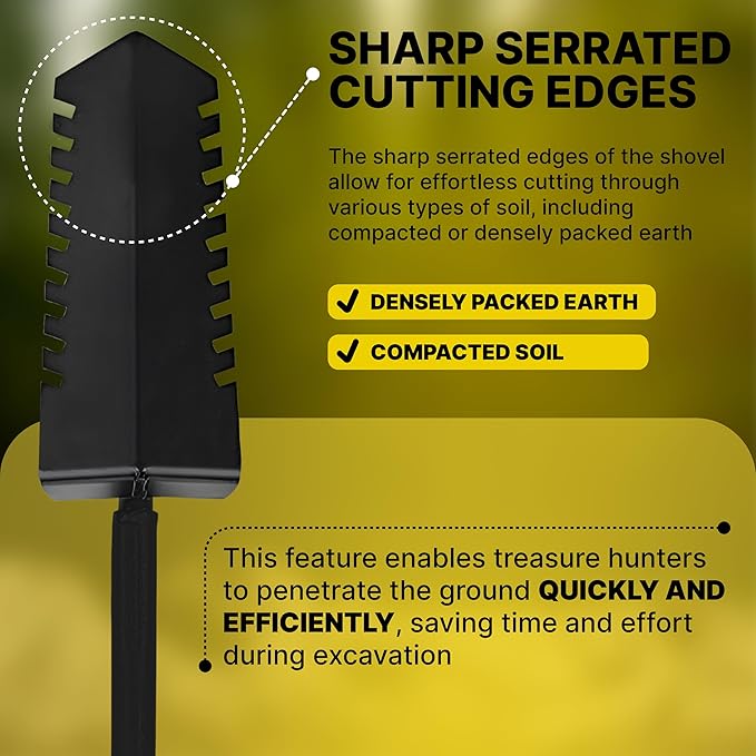 CKG Metal Detecting Shovel Tool, Heavy Duty Double Serrated Edge Digger - Digging Knife for Gardening Trowel Hunting Camping, Planting & Treasure Finds Pouch Bag, Set