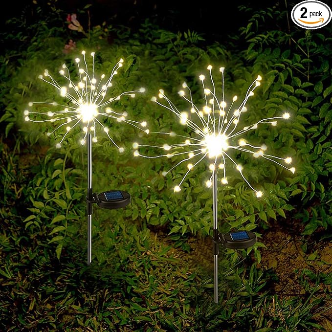 Anordsem Solar Lights Outdoor Waterproof: Garden Light Solar Powered for Yard Outside - Sparkler Fireworks Twinkle Lighting Path Decor 2 Pack - LED Starburst Gardening Gifts for Women Mom Wife