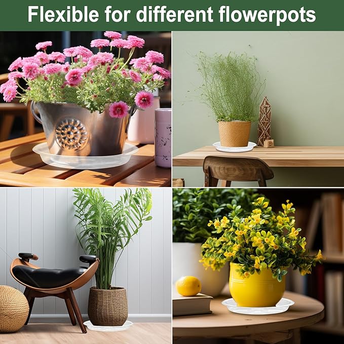 BORPEIN Plant Saucer (6,8,10inch, 18 Pack) Clear Plastic Plant Trays for Pots Indoors Outdoors,Thicker Flower Pot Saucers, Plant Plate to Catch Water