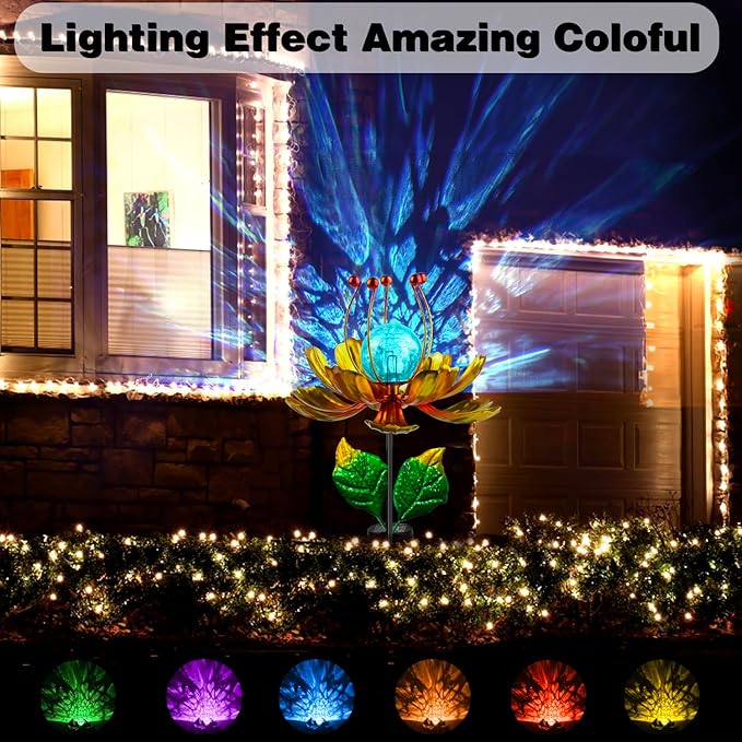 Solar Wind Spinner, 38 Inch Metal Stake Yard Spinners,Solar Powered Multi-Color LED Glass Ball with Kinetic Wind Sculpture Spinner Windmills for Yard