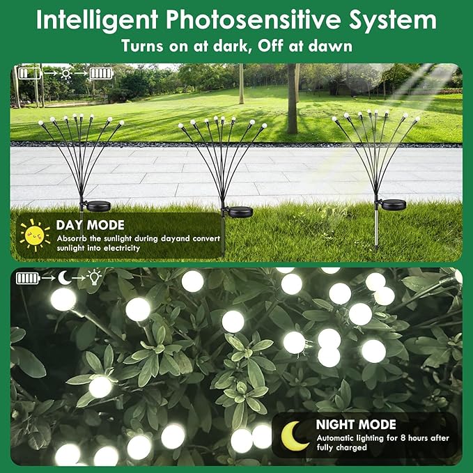 2025 Solar Lights Outdoor Waterproof, 4 Pack Solar Garden Lights, Solar Firefly Lights Outdoor Waterproof, Solar Twinkle Swaying Fairy Light for Yard Patio Pathway Garden Decoration (Cool White)