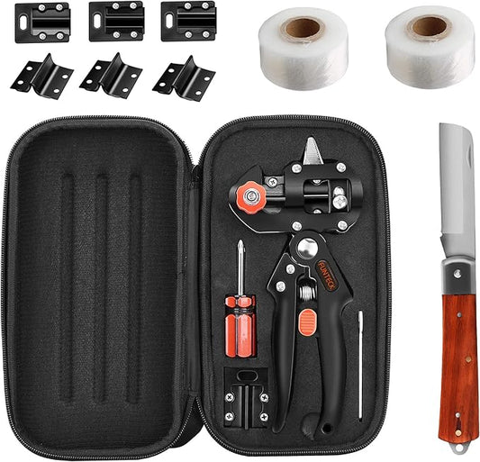 FUNTECK 2-in-1 Grafting Tools Pruner Kit, V-Graft Omega-Graft and U-Graft, Perfect for Fruit Tree Grafting, Including Grafting Tapes, Grafting Knife & Replacement Blades