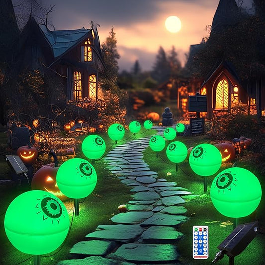Outdoor Solar Lights Waterproof Decorations, 6 Pack Solar Globe Lights for Garden Decorations, Outside Ghost Solar Scary Eyeball Pathway Lights Decor for St. Patrick's Day Tree Garden Lawn Yard