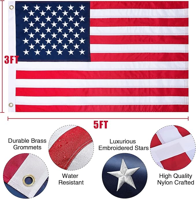 NELXINJO 25FT Sectional Flag Pole Kit, Heavy Duty Aluminum Outdoor In-Ground Flagpole, Gold Ball Top, 3x5 USA Flag for Residential Commercial Outdoor Garden(25FT, Silver)