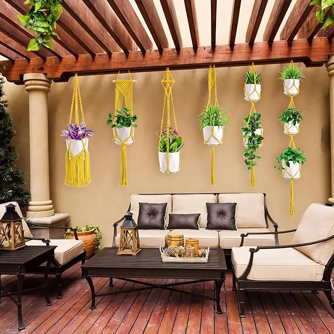 Macrame Plant Hangers, 6Pack Hanging Planters for Indoor Plants w/ 6 Set Hangers Kit Handmade Macromay Plant Hangers Indoor Flower Pots Holder Stand for Boho Home Décor (POTS NOT Included)