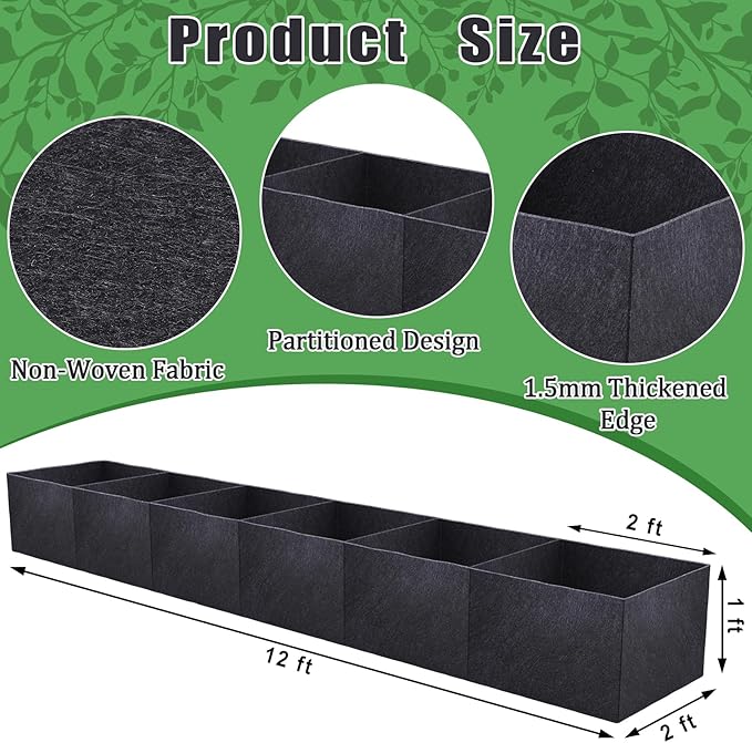 POILKMNI 12x2x1ft Fabric Raised Garden Bed - Outdoor Planter Box Non-Woven Fabric Patio Planting Bed Garden Grow Bed Bag for Growing Herbs, Flowers and Vegetables