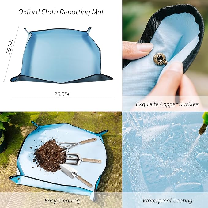 13 PCS Garden Tool Set with Wood Handle, Repotting Mat, Gardening Apron, Storage Bag Tote, Gardening Gift for Women