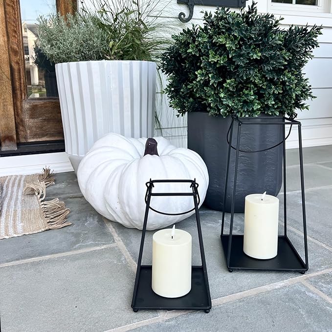LampLust Black Lanterns Decorative Outdoor with Flameless Candle, 12 Inch, Black Metal Candle Lantern, No Glass, Batteries Included, Outdoor Lanterns for Front Porch or Patio, Farmhouse Outdoor Décor