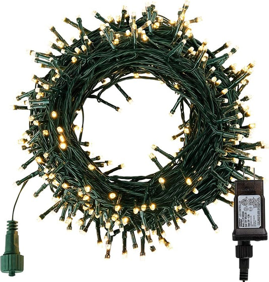 Christmas Tree Lights Outdoor, 168Ft 600 LED Twinkle Fairy Lights String with 8 Modes for Christmas LED Garland Wreath Wedding Indoor Holiday Decorations with Dark Green Wire, Warm White