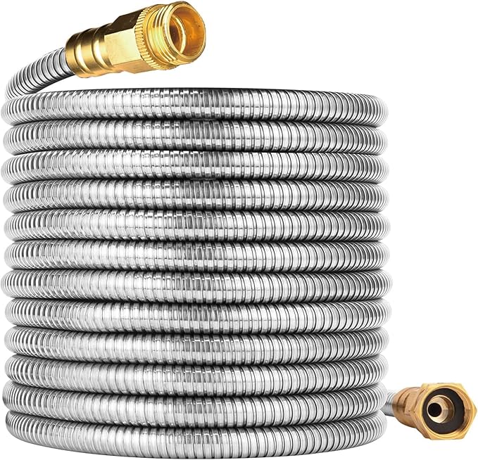 Stainless Steel Garden Hose: Durable Quality Metal with High-pressure Water Output for Gardeners（75FT）