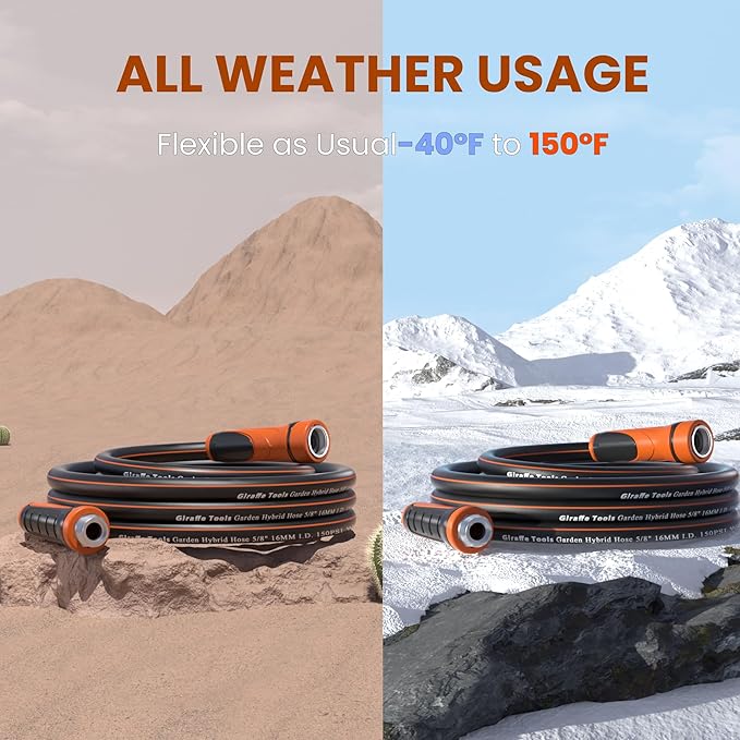 Giraffe Tools Garden Hose 100ft x 5/8", Water Hose Heavy Duty, Flexible, Lightweight Hybrid Hose with Swivel Handle, Male to Female Fittings, Burst 600 PSI