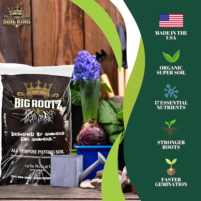 Soil King Big Rootz Super Soil - All-Purpose Potting Soil, pH Adjusted for Maximum Nutrient Uptake & Root Growth, Ready-to-Use for Indoor & Outdoor Plants, Container Gardening & Vegetables, 40 lb. Bag