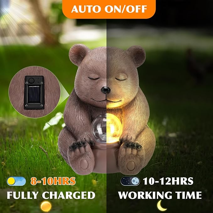 Solar Bear Statue for Outdoor, Garden Decor with Strong Lighting for Yard Art Lawn Ornaments Porch Patio Balcony Home House - Holiday Gifts for Family and Friends