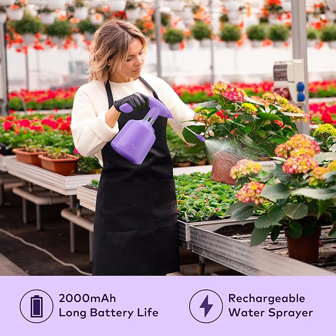 Electric Spray Bottle Automatic Plant Mister 1.8L Rechargeable Battery Powered Sprayer Continuous Spray Bottle Pump Sprayer Indoor Watering Can Garden Mister Bottle for Plants Purple