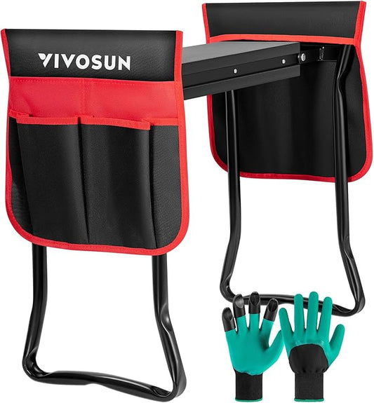 Garden Kneeler and Seat, 10.9" Wider Foldable Gardening Stool, Heavy Duty Garden Bench, Gloves & EVA Foam Pad & 2 Tool Bags, Gardening Tools for Women Men Father Mother, Portable Outdoor Garden Tools