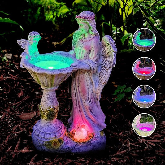 Solar Angel Figurine with Color Changing Light - Resin Statue Ornament for Outdoor Decor, Patio, Lawn and Housewarming Gift