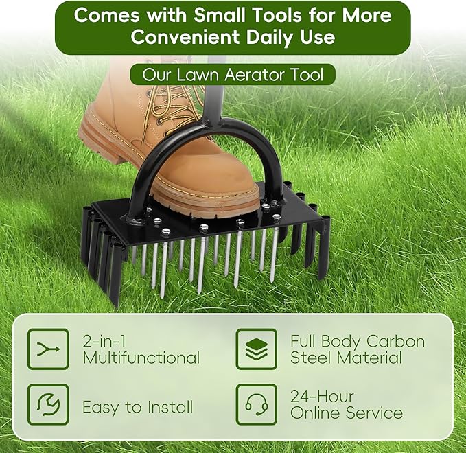 2-in-1 Lawn Aerator Tool, Multifunctional Carbon Steel Aeration Tool for Lawn , Manual Lawn Air Aerator Tool with 24 Spikes, Grass Aerator for Lawn for Compacted Soil, Garden Tool Lawn Core Aerator