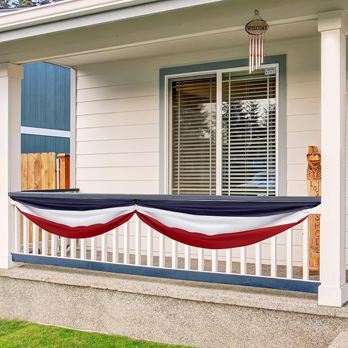 EBaokuup 2 Pack 20x2 Ft American Flag Bunting-4th of July Banner Decor Red, White & Blue Stripe Flag-Large Patriotic Bunting US Flag Decorations for Independence Day Outdoor Porch Garden