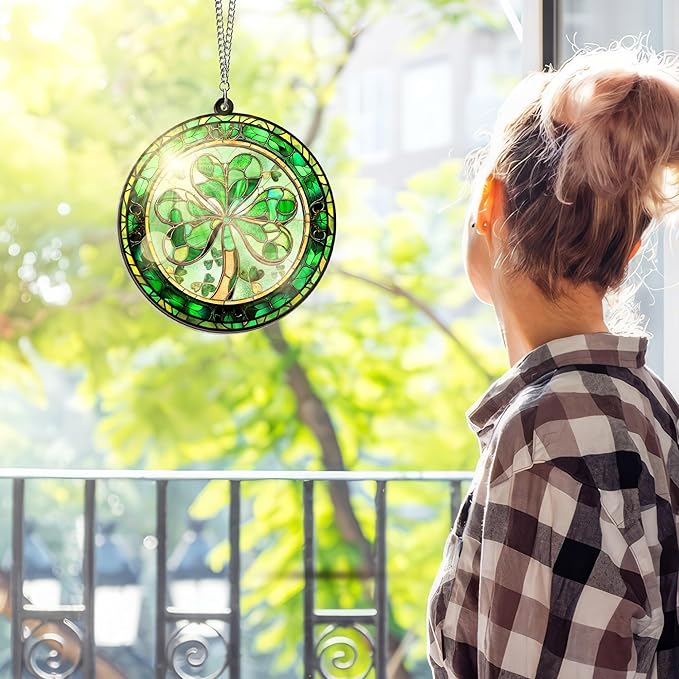 St Patricks Day Decorations - Irish Gifts for Women Men Friends Family, Shamrock Decorations, St Patricks Day Accessories - Double Layered Hanging Suncatcher 6 in