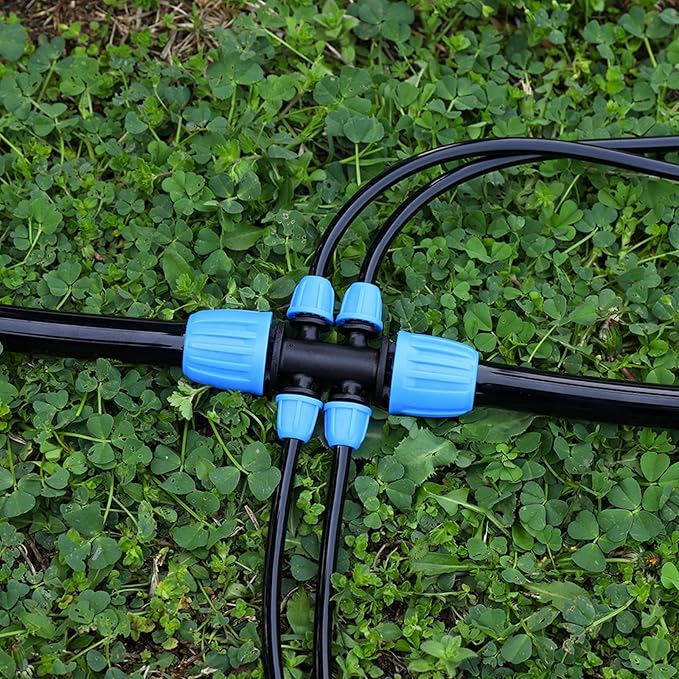 10 Pcs Barbed Tee 1/2 inch Tubing (1/2" ID x0.6-0.63" OD) 16mm to 1/4 inch Irrigation Tube Anti-Drop Quality Fitting (Fits 13mm ID / 4mm ID) (6-way lock Buckle Blue)