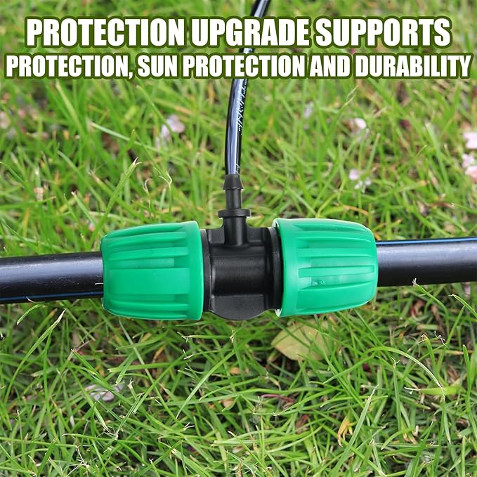 Frienda 40 Pcs Barbed Tee 1/2 Inch Tubing (1/2" Idx0.6-0.63" Od) 16mm to 1/4 Inch Irrigation Tube Fittings Drip Irrigation Parts Anti Drop Locked Reducing Tee for Drip Hose, Green
