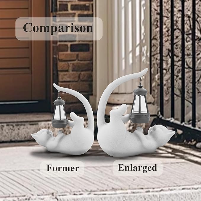 Solar Cat Garden Statue 15 Inch Porch Patio Decor for Outside Yard Decoration Outdoor Unique Housewarming Gardening Birthday Gifts for Cat Lovers Women Grandma