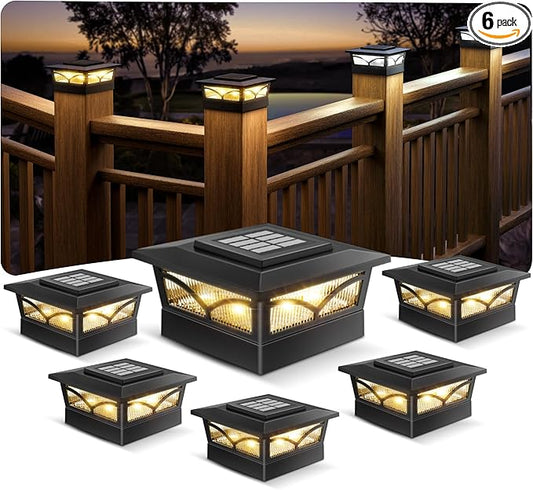 NIORSUN Solar Post Cap Lights Outdoor, 2 Modes LED, Deck Fence Post Solar Lights for 3.5x3.5 4x4 Caps Patio Garden Decoration, Warm White/Cool White Lighting Black 6 Pack