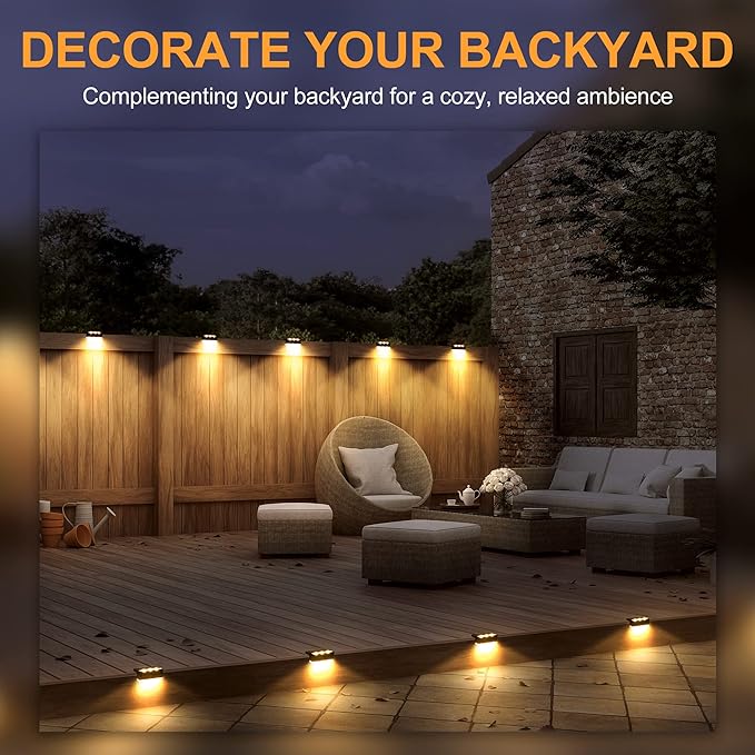 SOLPEX Solar Fence Lights, 6 LEDs Solar Lights Outdoor Waterproof Solar Powered for Deck, Stair, Front Porch, Balcony, Walkway, Garden, Yard, Patio, Pool Decor, IP65 Waterproof (4 Pack, Warm White)