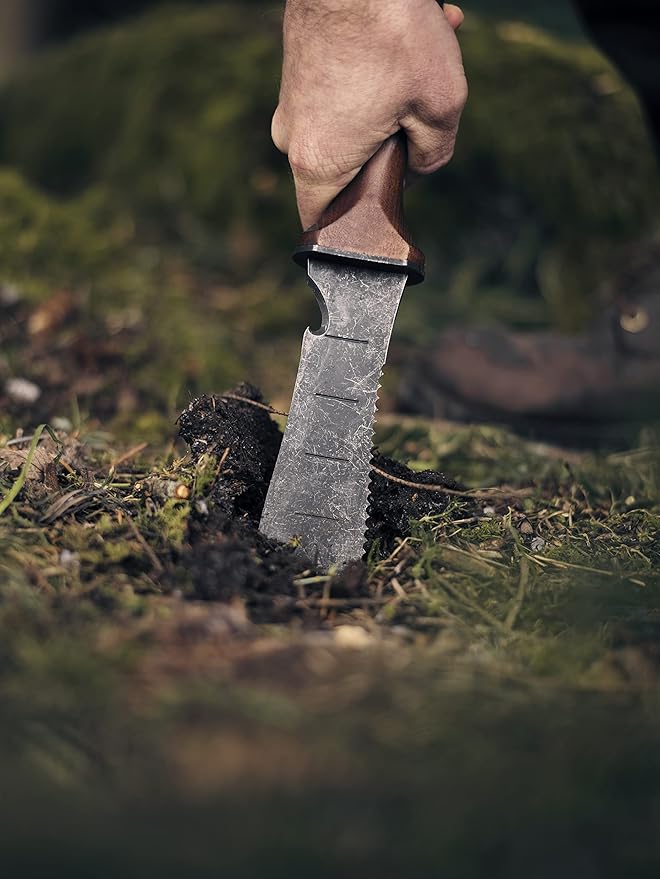 Barebones Hori Hori Ultimate - Garden Knife with Double-Edged Tempered Steel Blade, Walnut Handle, Ambidextrous Use, Japanese Knife Garden Tool for Weeding and Gardening (Tool & Sheath)