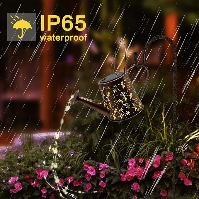 Solar Watering Can Outdoor Lights Garden Decor,Dragonfly Hanging Lantern Waterproof Landscape Lights Outside Decoration for Yard Porch Patio Pathway Gardening Gifts(with 32 inch Shepherd Hook)