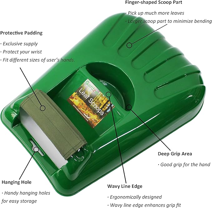 Gardzen Large Leaf Scoop Hand Rakes, Debris and Yard Waste Removal, Comes with 72 Gallon Garden Bag, Work Gloves, Protective Pads