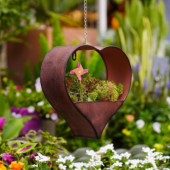 Metal Plant Hangers Indoor and Outdoor: Rustic Heart Shape Hanging Planters Perfect for Window Wall Decor for Living Room Office - Unique Gifts for Mom Women Grandma