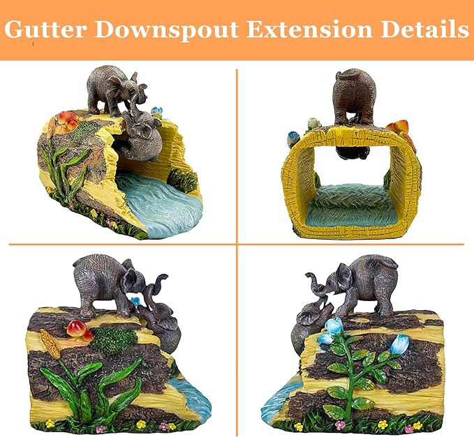 Elephant Sculpture 3"x4" Gutter Downspout Extension, Outdoor Decor Sculpture, Garden Animal Statue, Gutter Diverter Rain, Decorative Gutter Extension Downspout, Eco-Friendly and Durable
