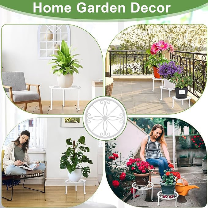 ZUIYIN 7 Pack Metal Plant Stands for Outdoor Indoor, Anti-Rust Iron Flower Pot Stands Outdoor Plants Stands, Indoor Floor Plant Holder Heavy Duty Plant Shelf for Patio, Plant Lover Gifts(White)