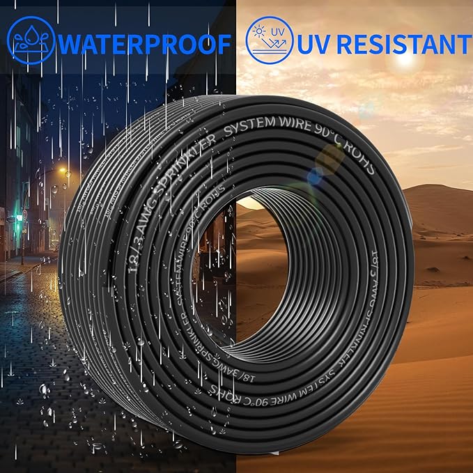 18/3 Solid Sprinkler System Wire 100ft, 18 Gauge Irrigation Wires PVC Jacket Sprinkler Cable for Underground Irrigation Valves Field Central Control System