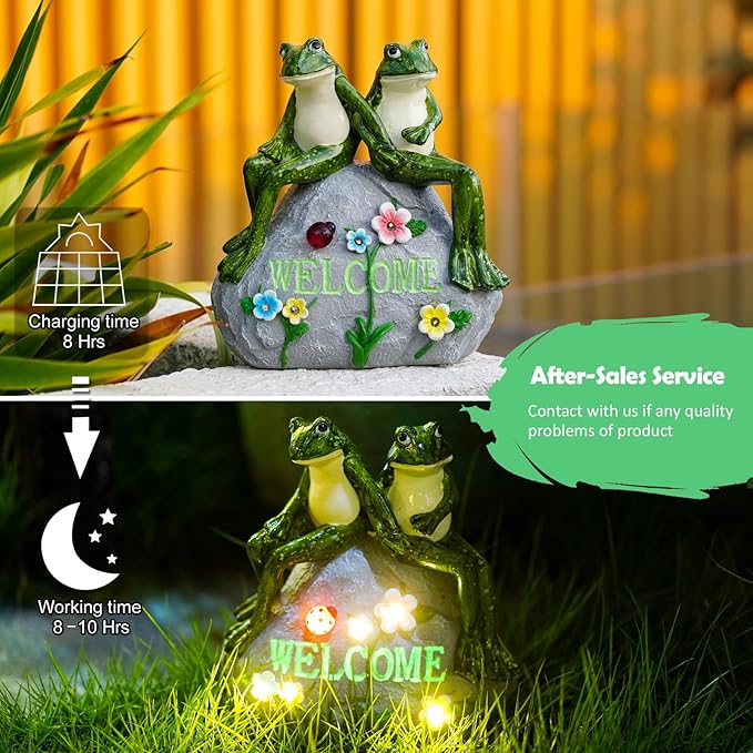 Nacome Solar Garden Outdoor Statues Frog with Succulent and 7 LED Lights - Lawn Decor for Patio, Balcony, Yard Ornament - Unique Housewarming Gifts